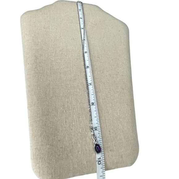 Pendant Necklace Silver Tone Chain and Pendant with Purple Faux Amethyst - Picture 6 of 10